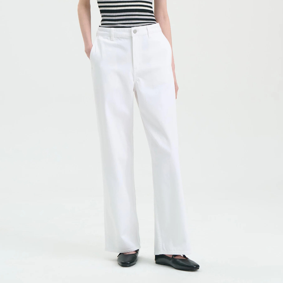 Theory Women Drape Denim Wide Straight Denim Pants - Optic White