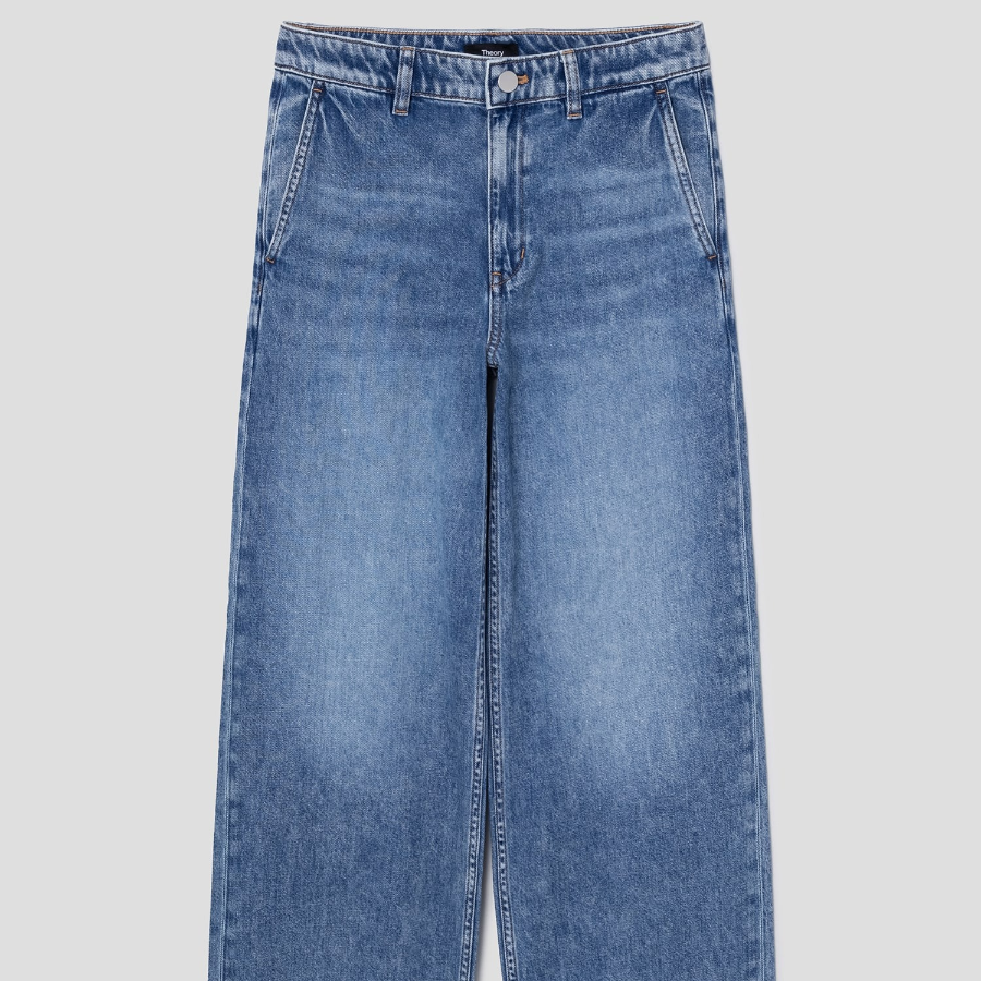 Theory Women Drape Denim Wide Straight Denim Pants - Light Indigo