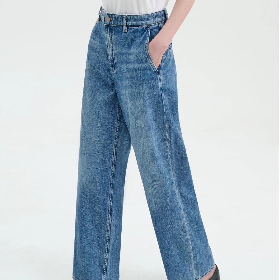 Theory Women Drape Denim Wide Straight Denim Pants - Light Indigo