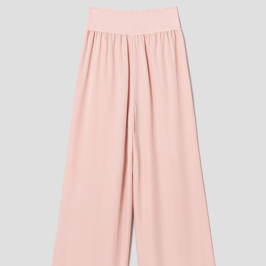 Theory Women Silk Combo Rib Waistband Pants - Pink Sand