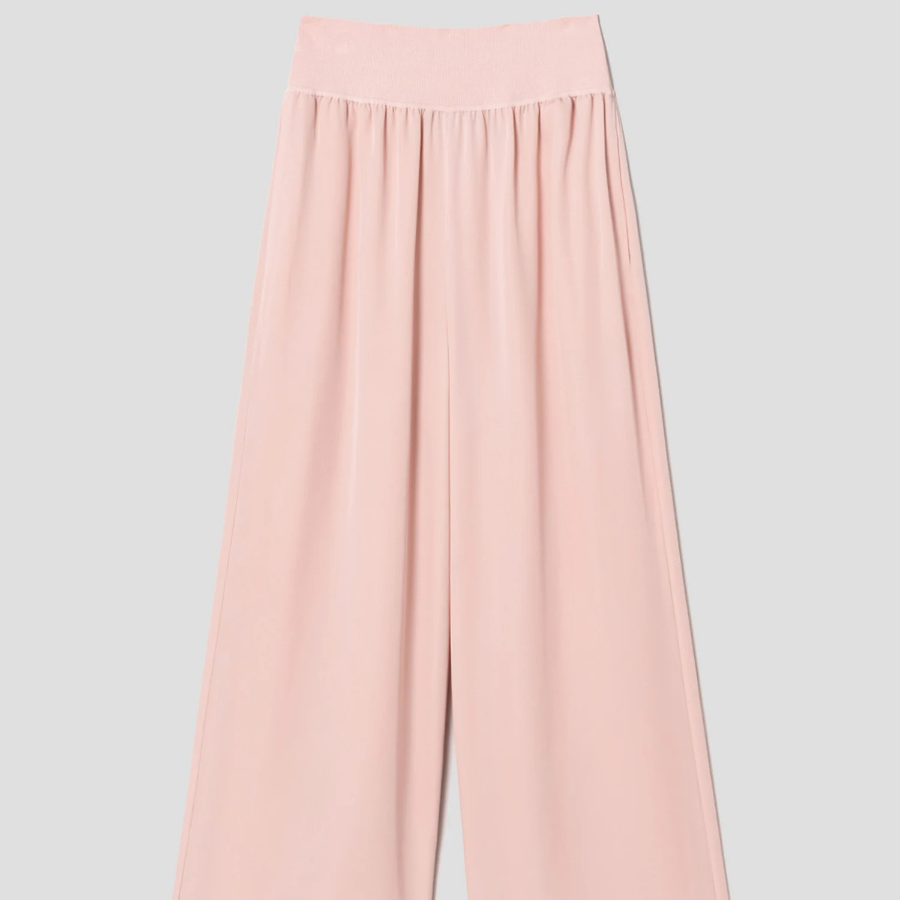 Theory Women Silk Combo Rib Waistband Pants - Pink Sand