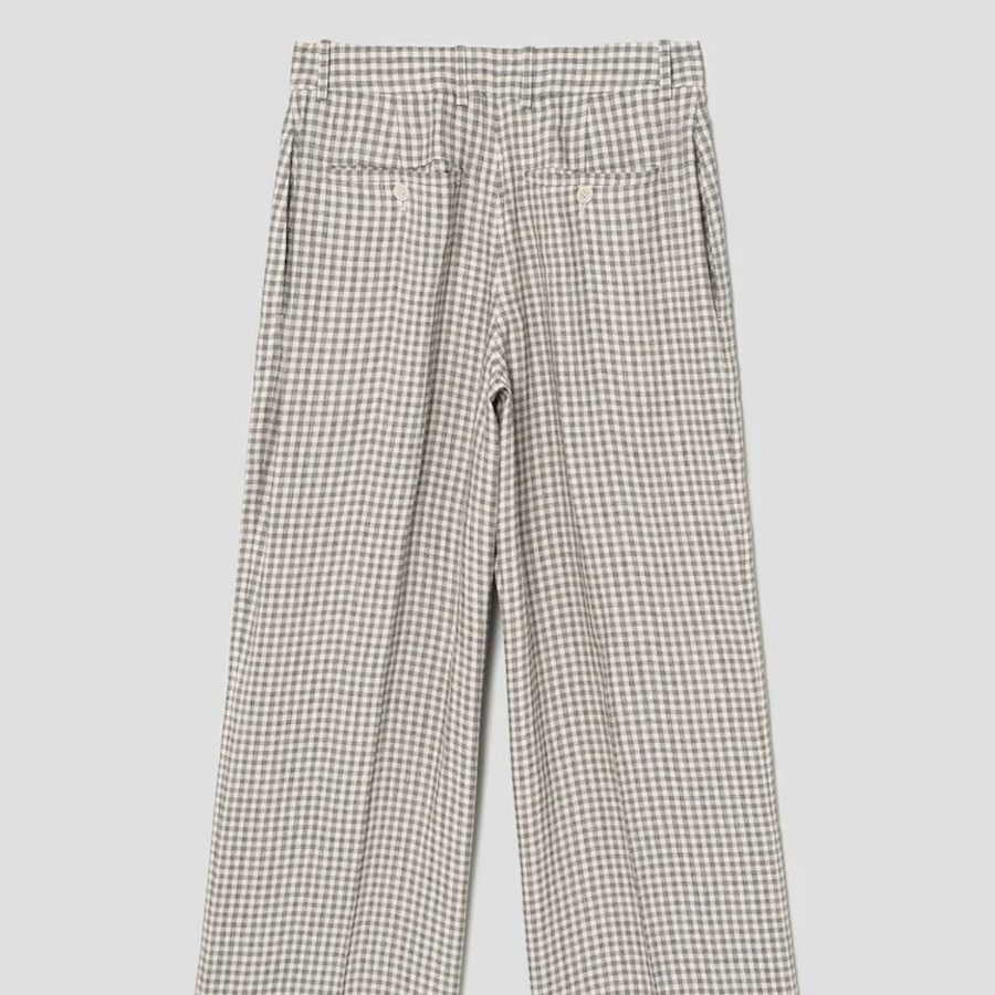 Theory Women Linear Check Classic Trouser - Cream Multi