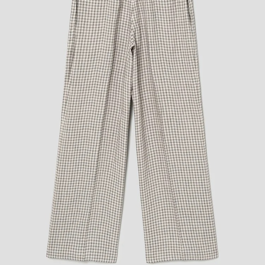 Theory Women Linear Check Classic Trouser - Cream Multi