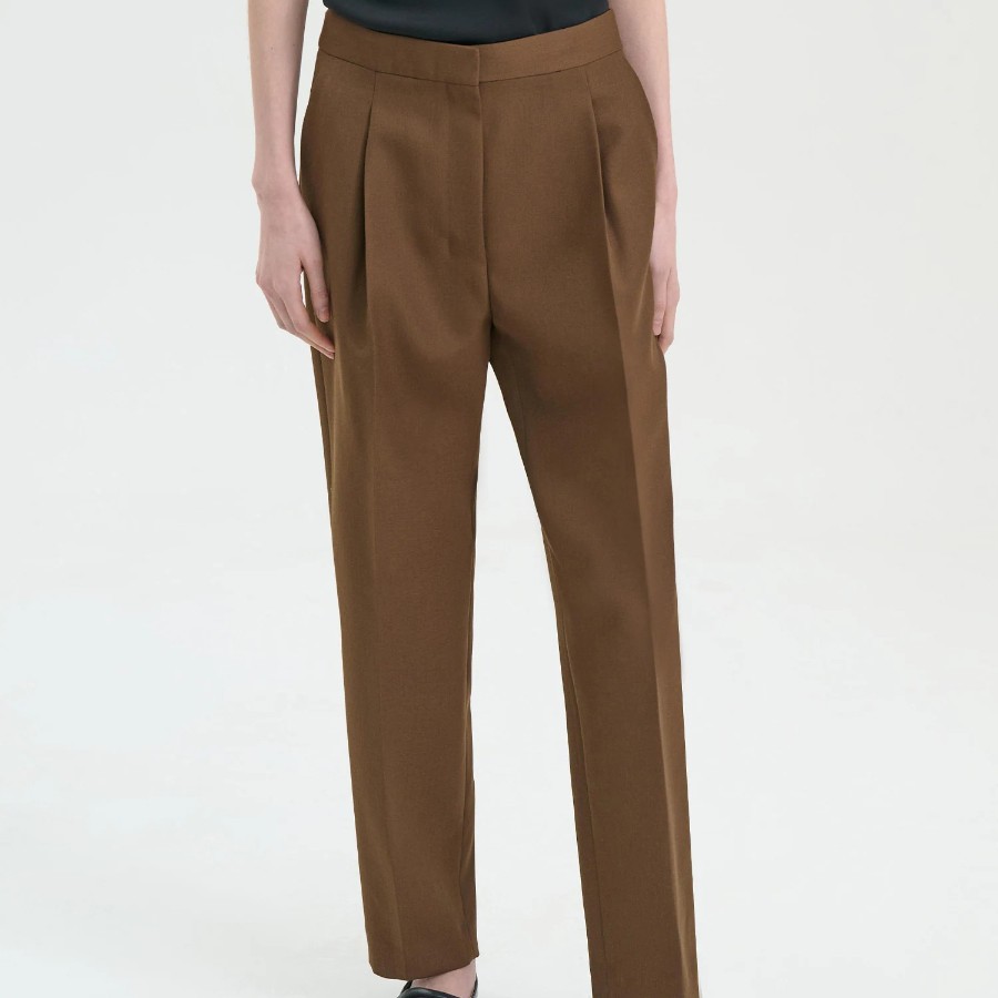 Theory Women Wool Hopsack Pleated Tapered Pants - Clove