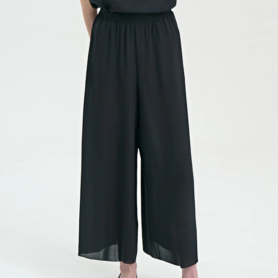 Theory Women Silk Combo Wide A-line Pant - Black