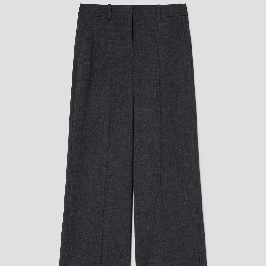 Theory Women Traceable Wool Wide Straight Trouser - Ash