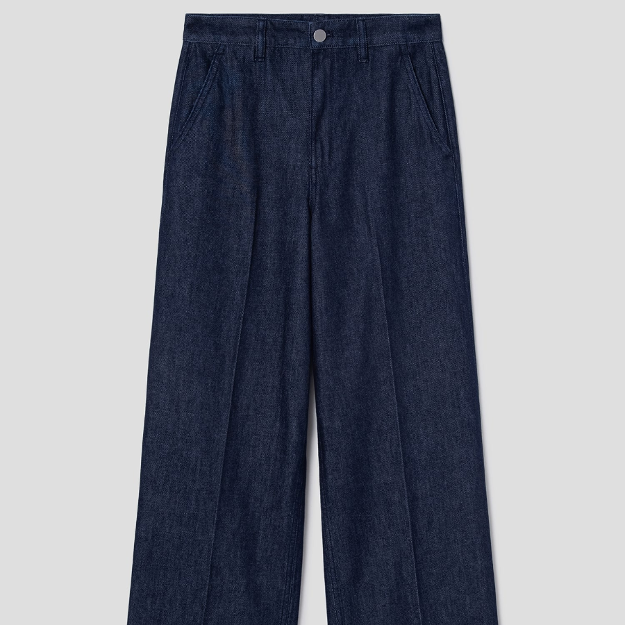 Theory Women Drape Denim Wide Straight Trouser - Indigo