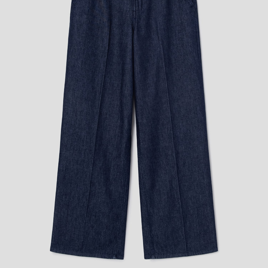 Theory Women Drape Denim Wide Straight Trouser - Indigo