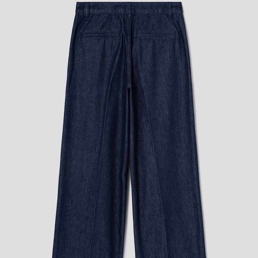 Theory Women Drape Denim Wide Straight Trouser - Indigo