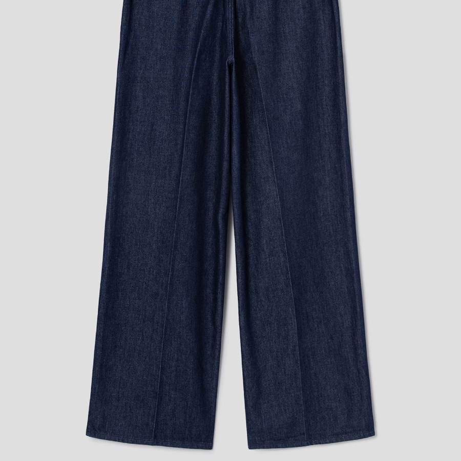 Theory Women Drape Denim Wide Straight Trouser - Indigo