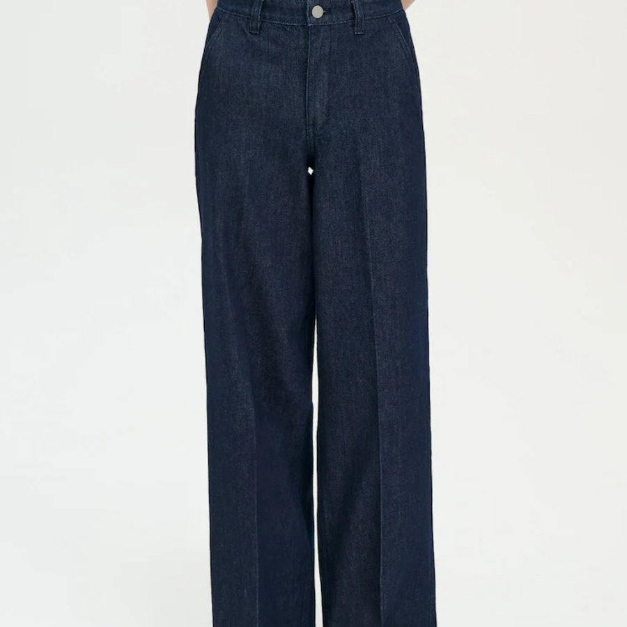 Theory Women Drape Denim Wide Straight Trouser - Indigo