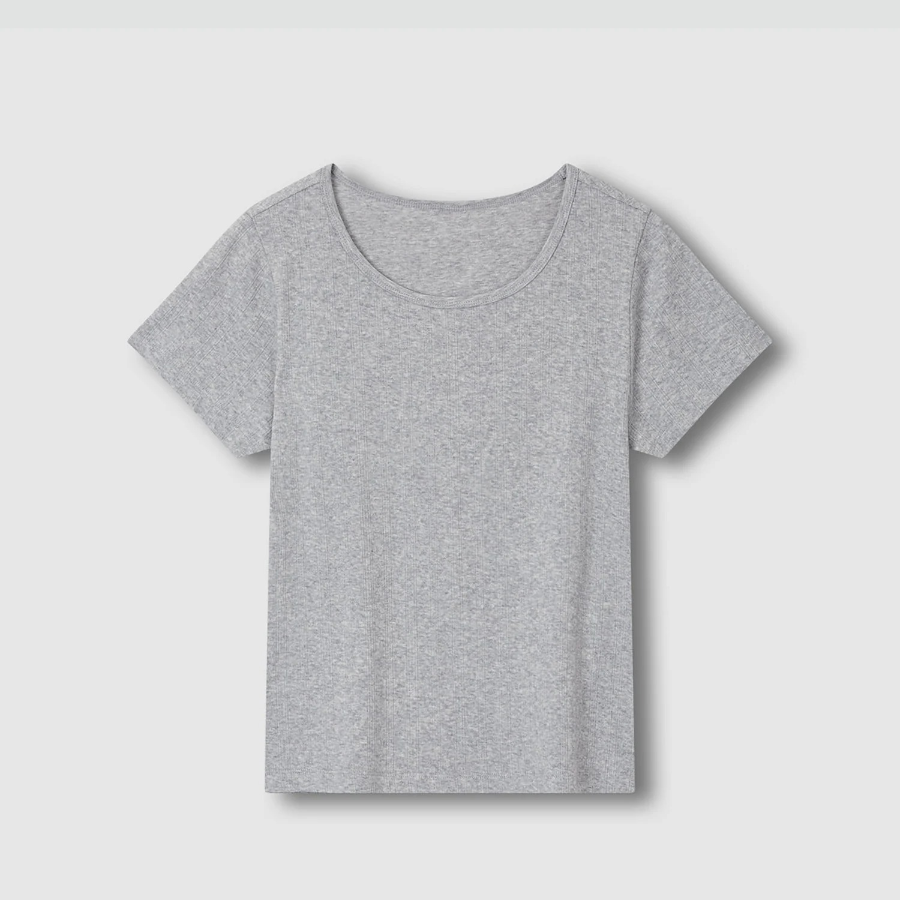JAJU Pointelle Short Sleeve Lounge T-Shirt – Melange Grey