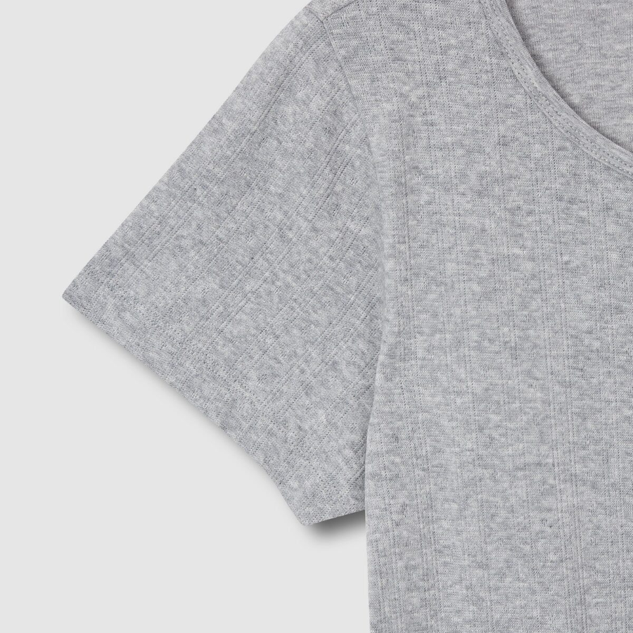 JAJU Pointelle Short Sleeve Lounge T-Shirt – Melange Grey