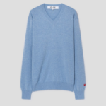 PLAY COMME des GARÇONS (Unisex) Pastel Sleeves Small Heart V-Neck Wool Knit – Light Blue