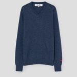 PLAY COMME des GARÇONS (Unisex) Pastel Sleeves Small Heart V-Neck Wool Knit – Navy