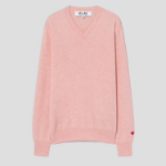 PLAY COMME des GARÇONS (Unisex) Pastel Sleeves Small Heart V-Neck Wool Knit – Light Pink