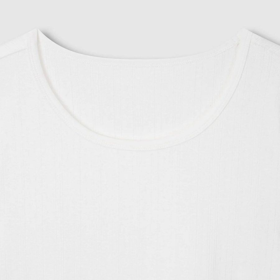 JAJU Pointelle Short Sleeve Lounge T-Shirt – White