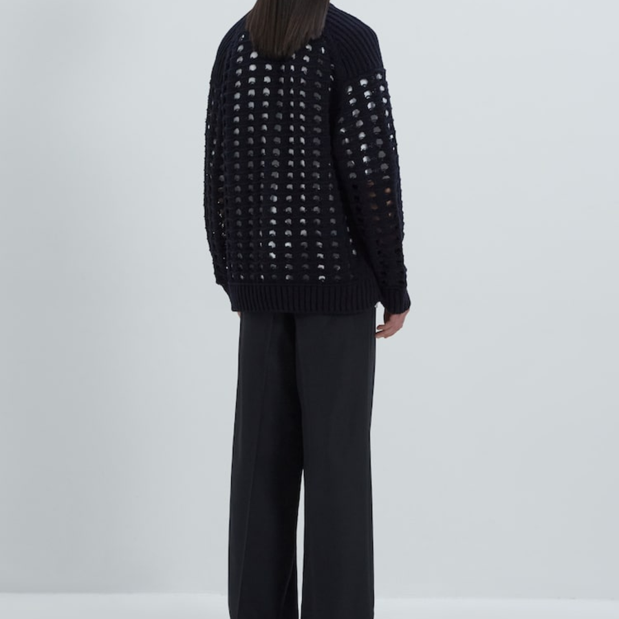 JUUN.J Net-Texture Cardigan – Black