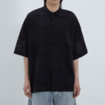 JUUN.J Mixed-Structure Sheer Terry Polo Knit – Black