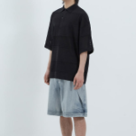 JUUN.J Mixed-Structure Sheer Terry Polo Knit – Black