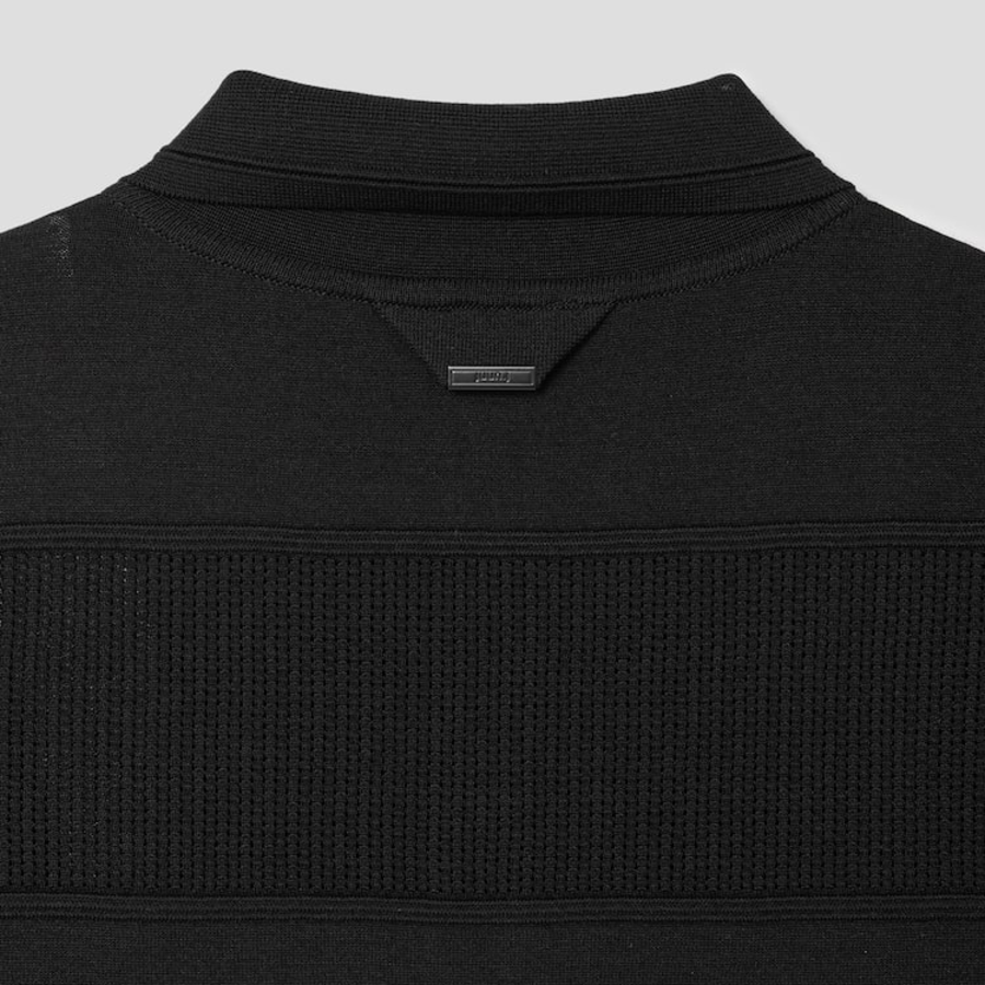 JUUN.J Mixed-Structure Sheer Terry Polo Knit – Black