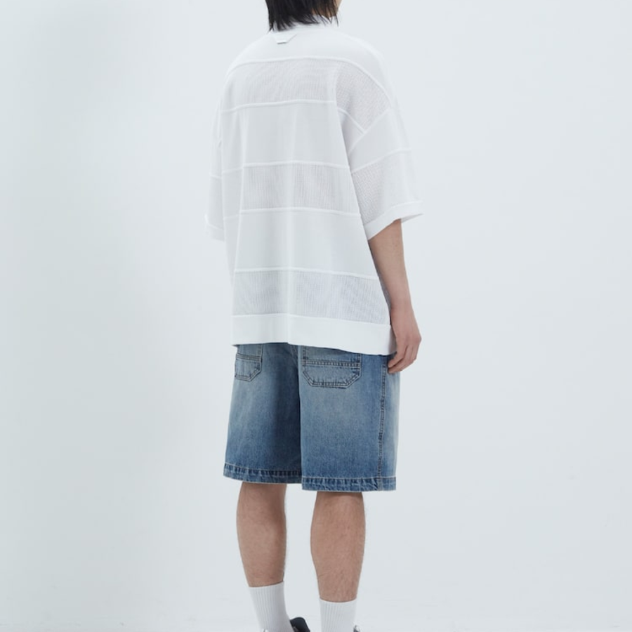 JUUN.J Mixed-Structure Sheer Terry Polo Knit – White