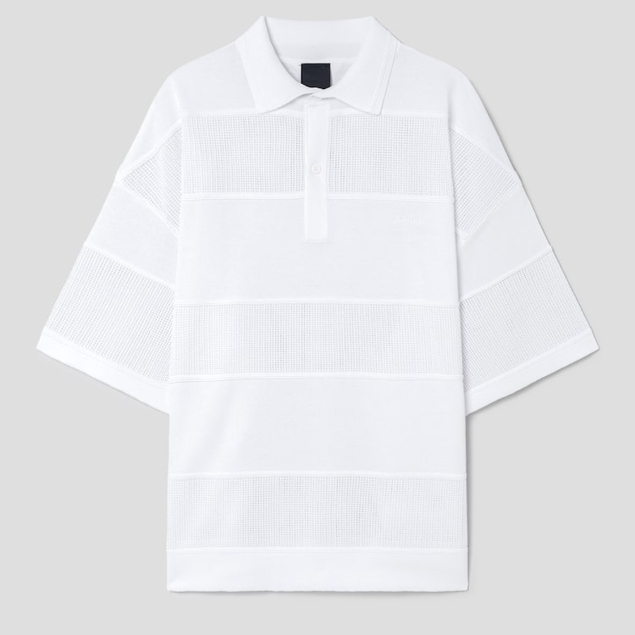 JUUN.J Mixed-Structure Sheer Terry Polo Knit – White
