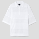 JUUN.J Mixed-Structure Sheer Terry Polo Knit – White