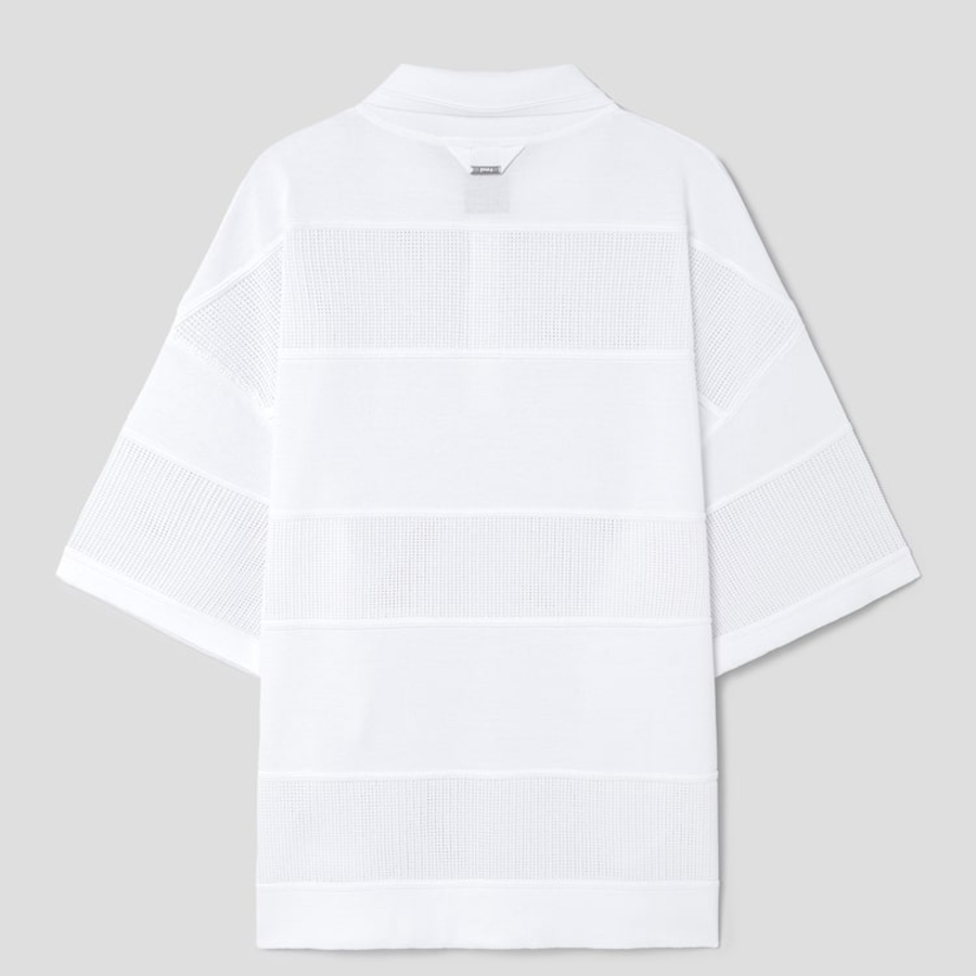 JUUN.J Mixed-Structure Sheer Terry Polo Knit – White
