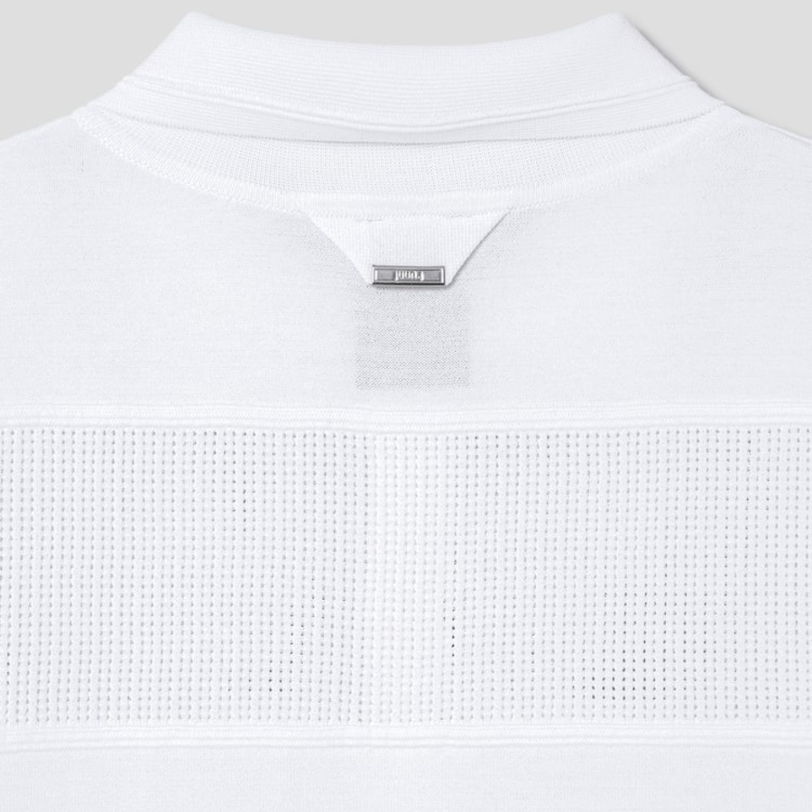 JUUN.J Mixed-Structure Sheer Terry Polo Knit – White