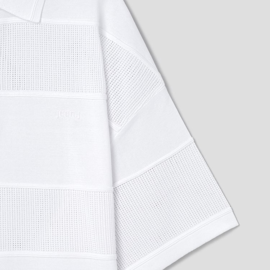 JUUN.J Mixed-Structure Sheer Terry Polo Knit – White