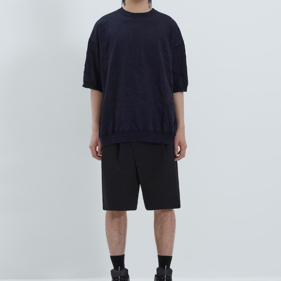 JUUN.J Crinkled Pullover Half Sleeve Knit – Navy