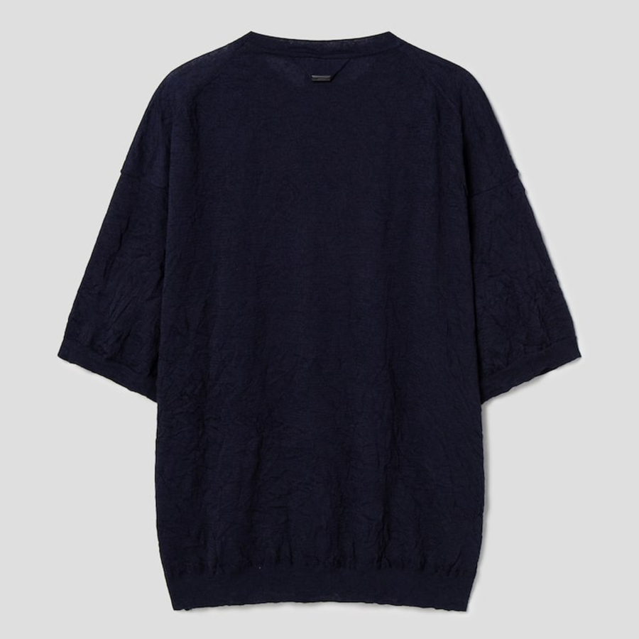 JUUN.J Crinkled Pullover Half Sleeve Knit – Navy