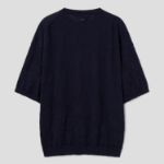 JUUN.J Crinkled Pullover Half Sleeve Knit – Navy