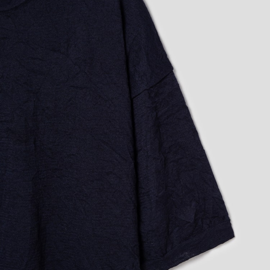 JUUN.J Crinkled Pullover Half Sleeve Knit – Navy