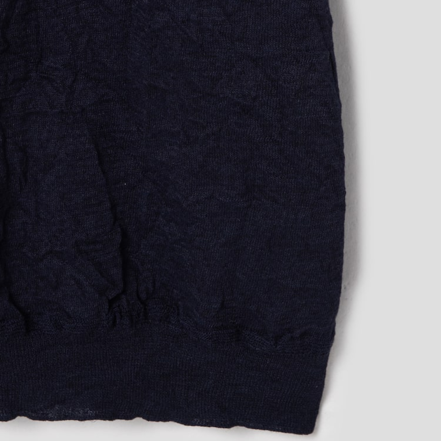 JUUN.J Crinkled Pullover Half Sleeve Knit – Navy