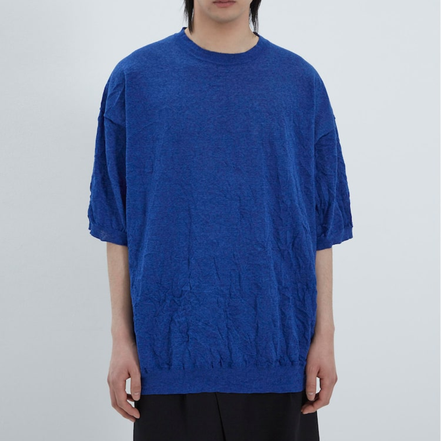 JUUN.J Crinkled Pullover Half Sleeve Knit – Blue