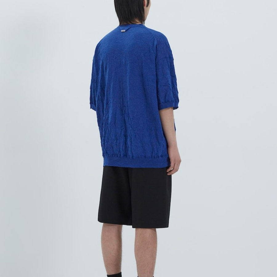 JUUN.J Crinkled Pullover Half Sleeve Knit – Blue