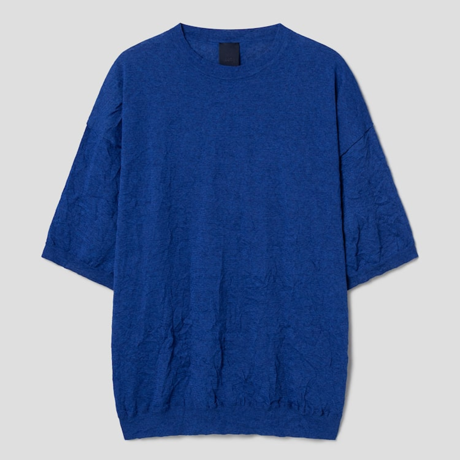 JUUN.J Crinkled Pullover Half Sleeve Knit – Blue
