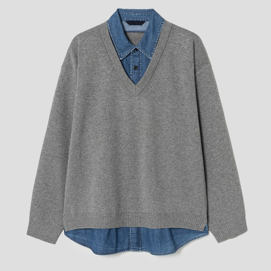 JUUN.J [CORE] Denim Panel Sweater – Light Grey