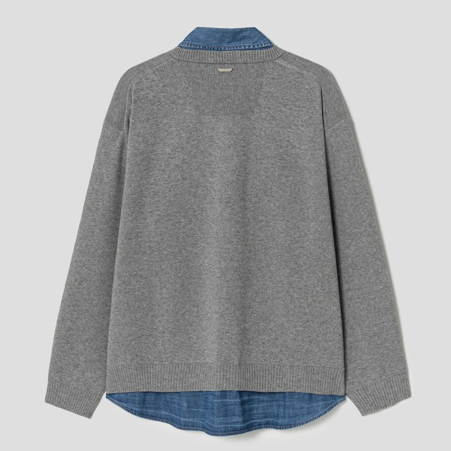 JUUN.J [CORE] Denim Panel Sweater – Light Grey