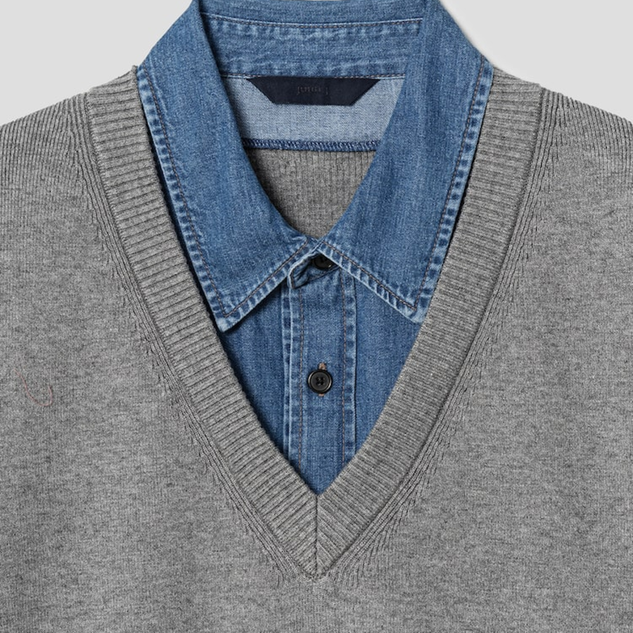 JUUN.J [CORE] Denim Panel Sweater – Light Grey