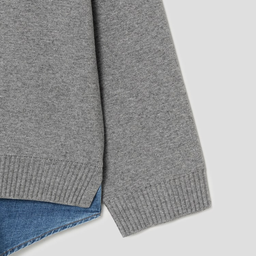JUUN.J [CORE] Denim Panel Sweater – Light Grey