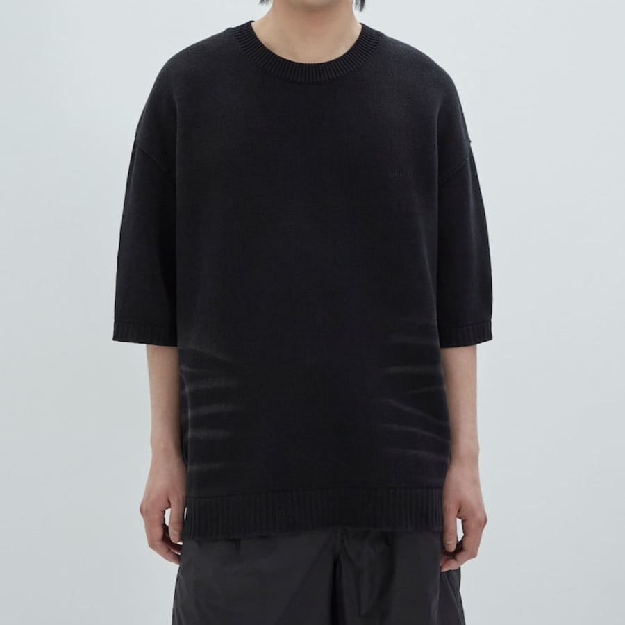 JUUN.J Dyed Cotton Half Sleeve Knit – Black