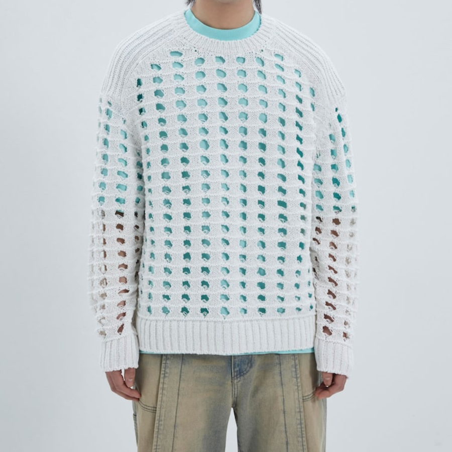 JUUN.J Net Texture Pullover – White