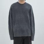 JUUN.J Mixed Texture Stripe Dyed Pullover Sweater – Ash
