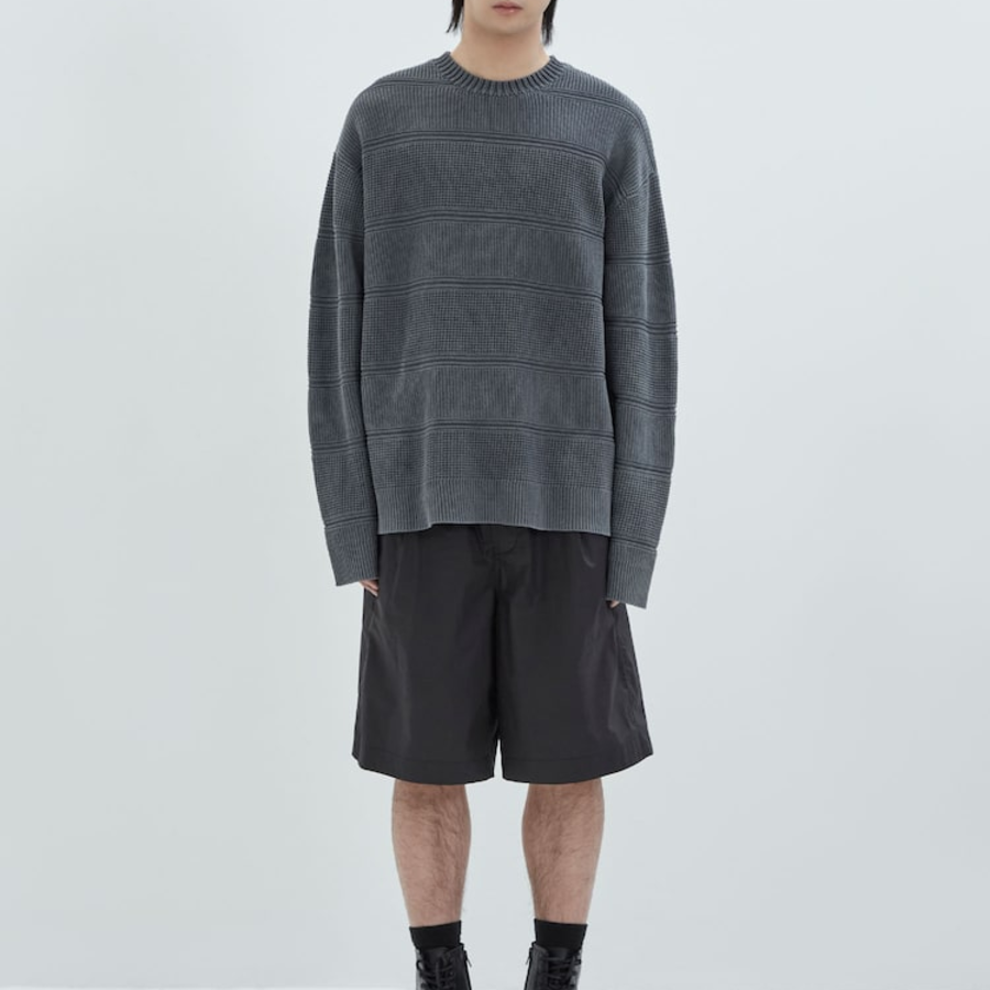 JUUN.J Mixed Texture Stripe Dyed Pullover Sweater – Ash