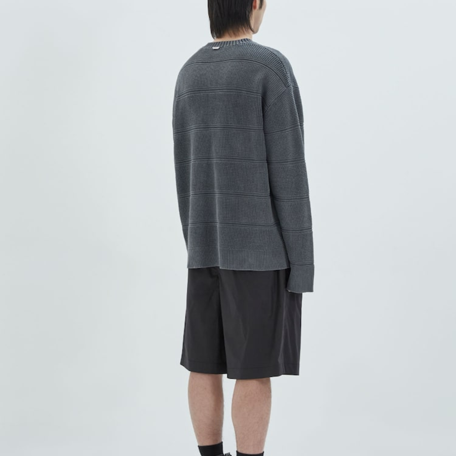 JUUN.J Mixed Texture Stripe Dyed Pullover Sweater – Ash