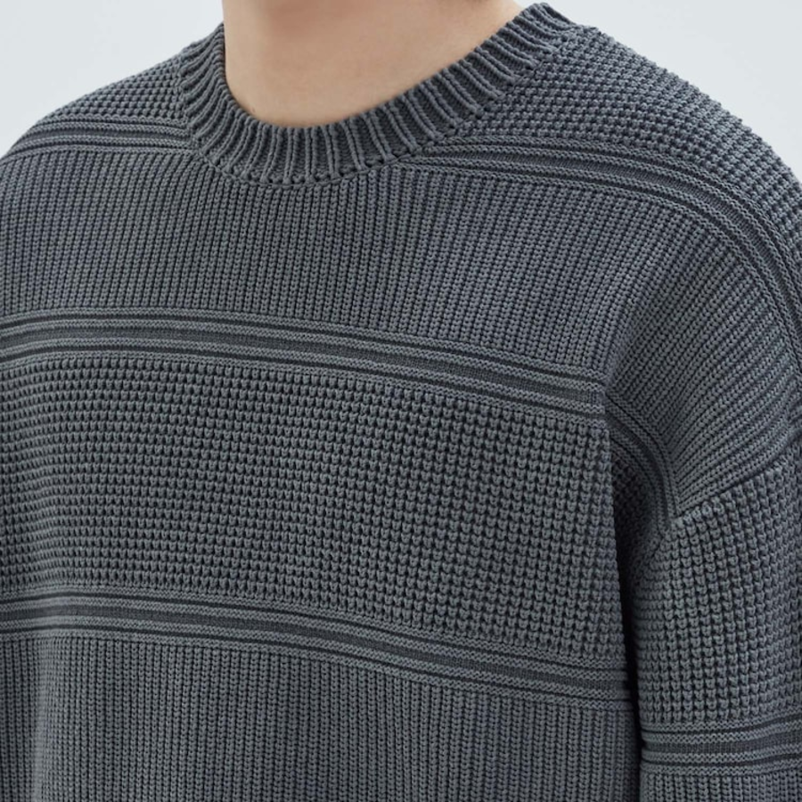 JUUN.J Mixed Texture Stripe Dyed Pullover Sweater – Ash