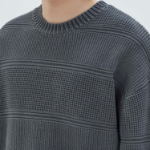 JUUN.J Mixed Texture Stripe Dyed Pullover Sweater – Ash